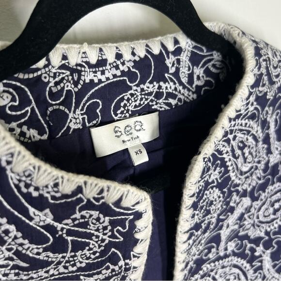 Sea NY Sz XS Theodora Cropped Quilted Embroidered Jacket Blue Paisley - Picture 5 of 9